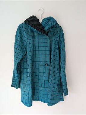 Mycra Pac Teal Plaid Hooded Trench Coat